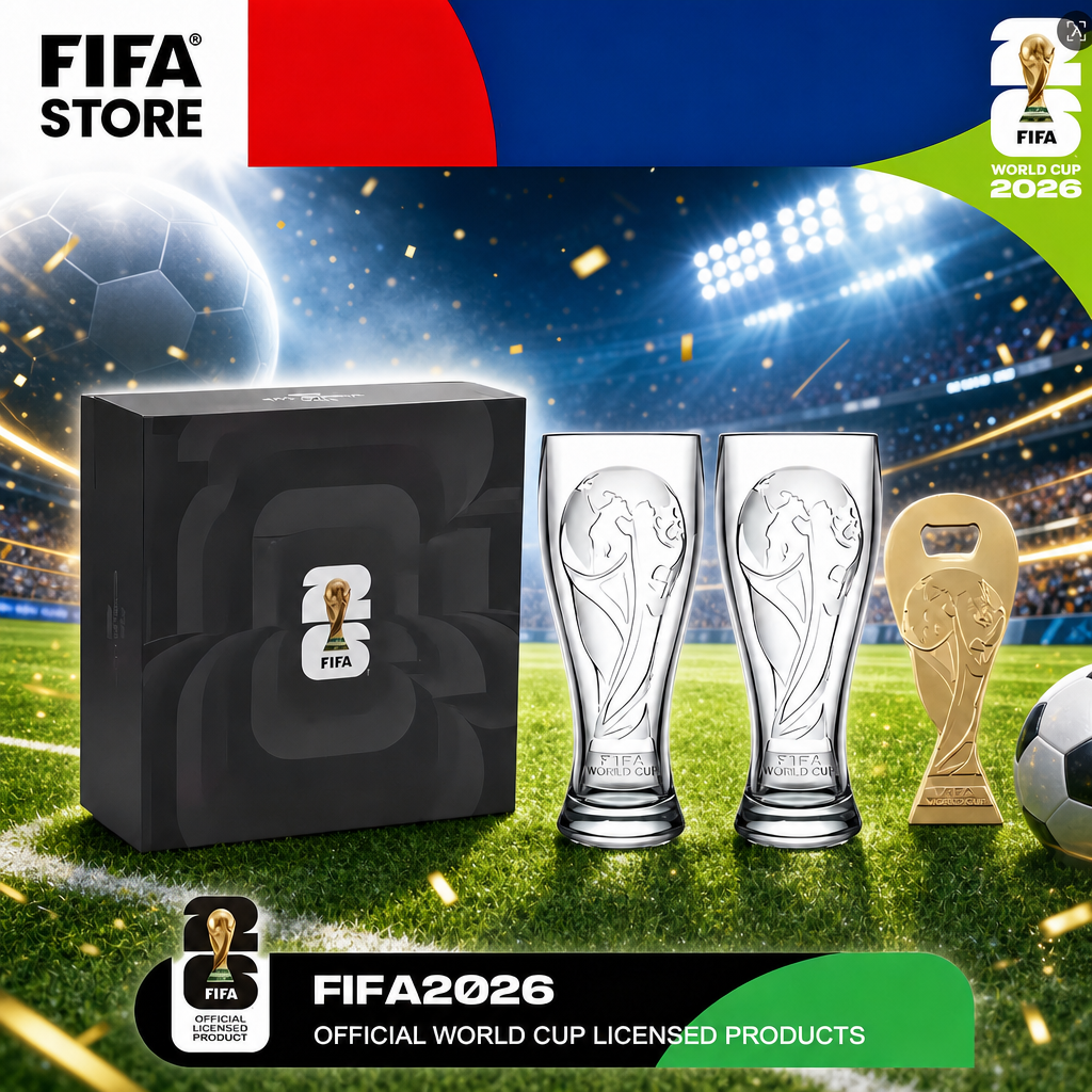 World Cup 2026 Trophy Crystal Glass Set with Gold Bottle Opener – Collector's Gift Box